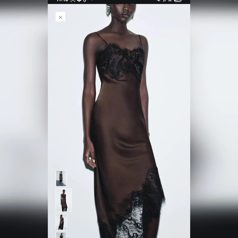 Zara Chocolate Asymmetrical Dress with Lace - Picture 2 of 11